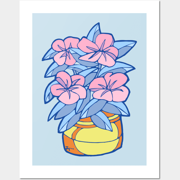 Blue and Pink Yellow Pot Plant Wall Art by Julia Moon